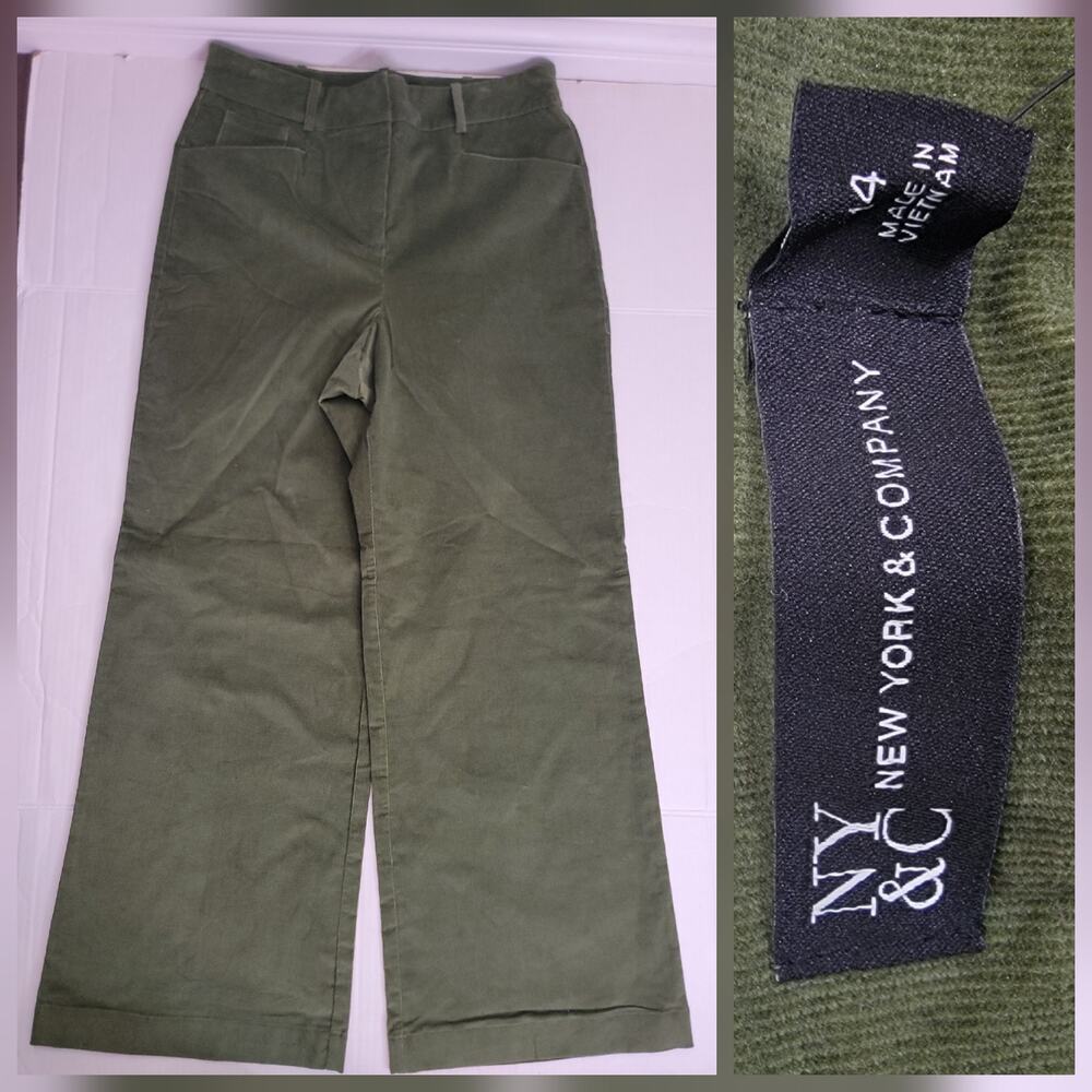 NY&C New York & Company Pants Womens SZ 14 Wide Leg Corduroy Trouser Green Work
